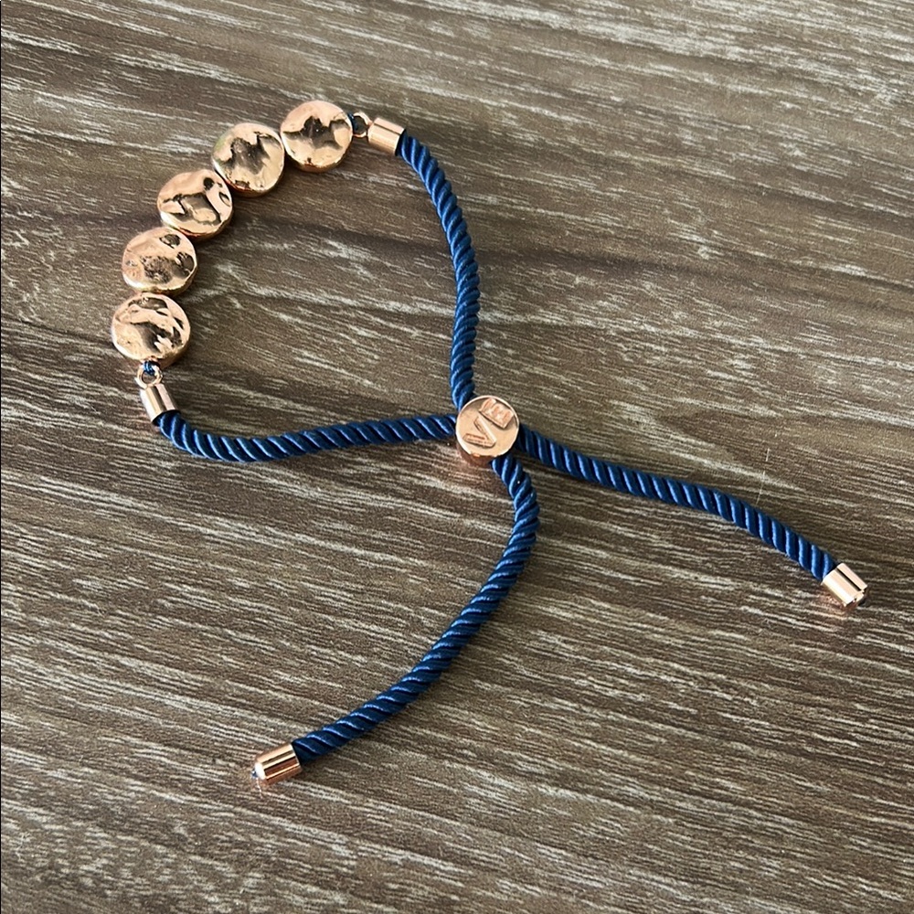 Victoria Emerson Blue Cord & Rose Gold Disc Adjustable Bracelet